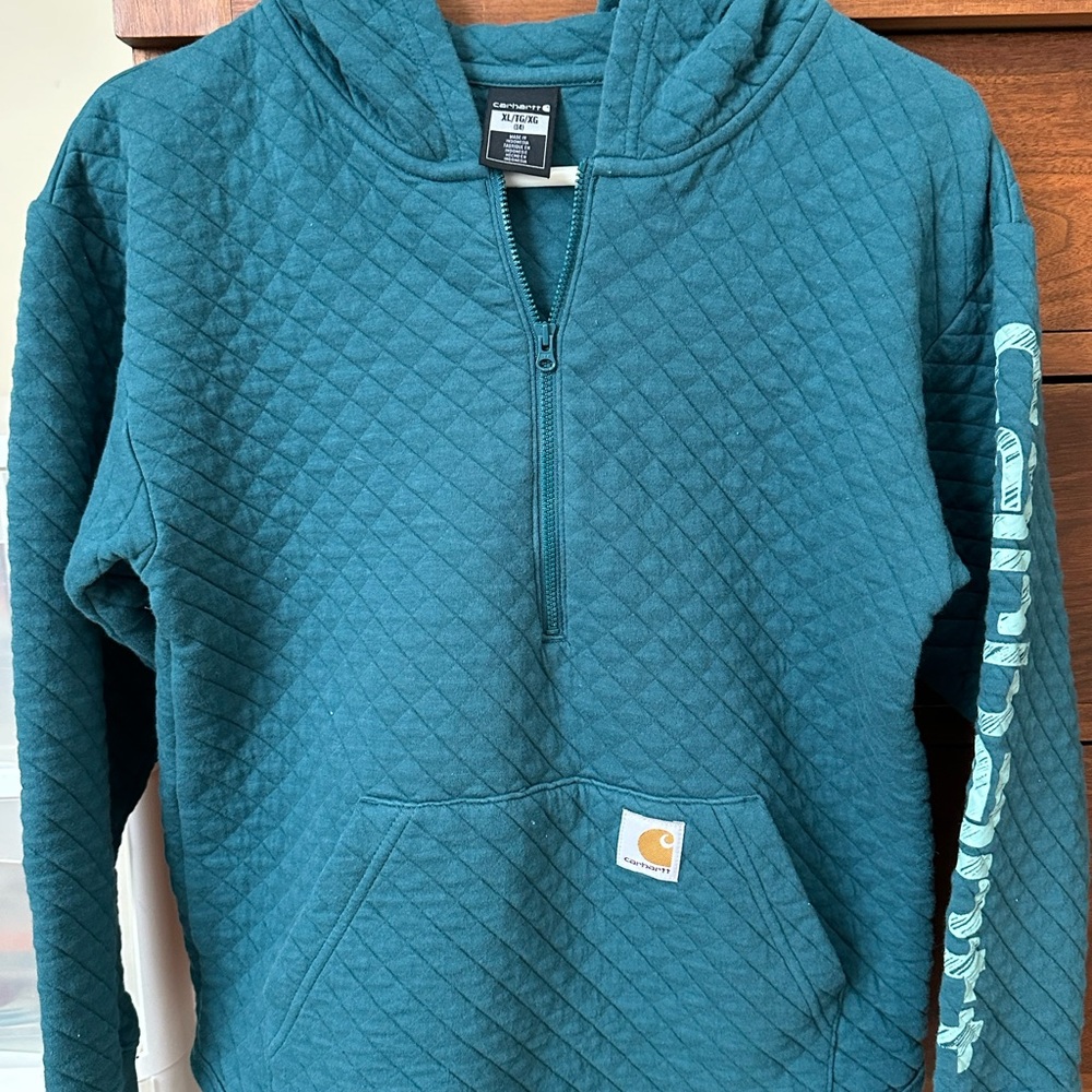 Carhartt Teal Quilted Half-Zip Hoodie for Kids